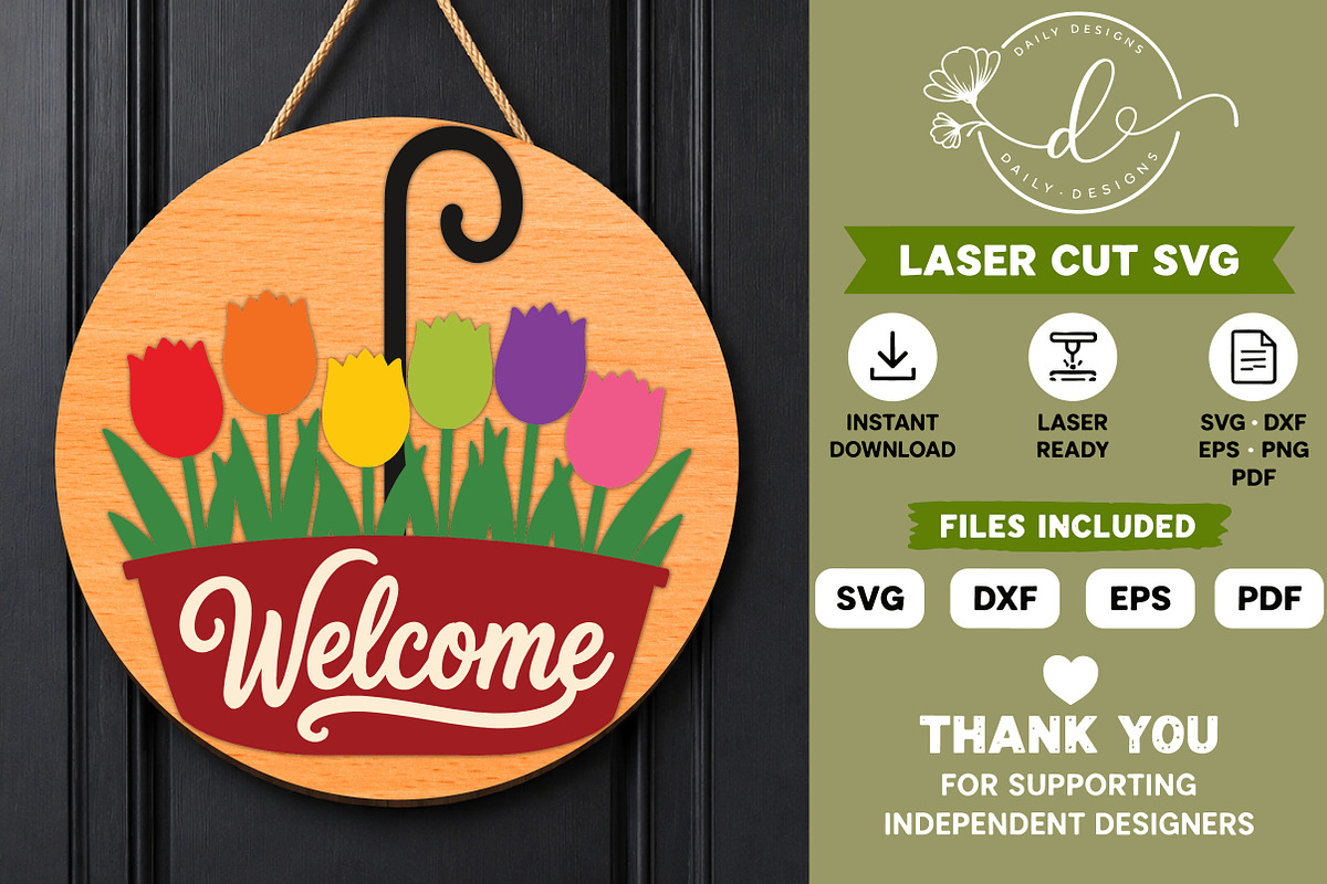 Welcome Tulip Flower Laser Cut SVG, a Work Illustration by Daily.Designs (Photo 3 of 3)