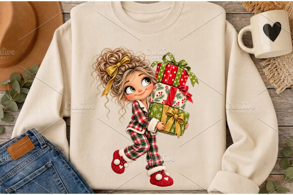Christmas Pajama Girl Clipart Bundle, a Person Illustration by Ink Gallery (Photo 8 of 13)
