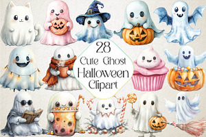 Cute Ghost Halloween Clipart, an Illustration by DreamPrint404