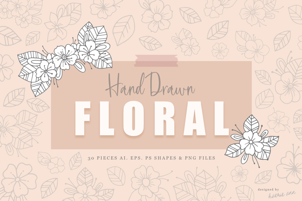 30 Hand Drawn Floral Elements, a Decorative Illustration by By Kerri Ann (Photo 1 of 6)