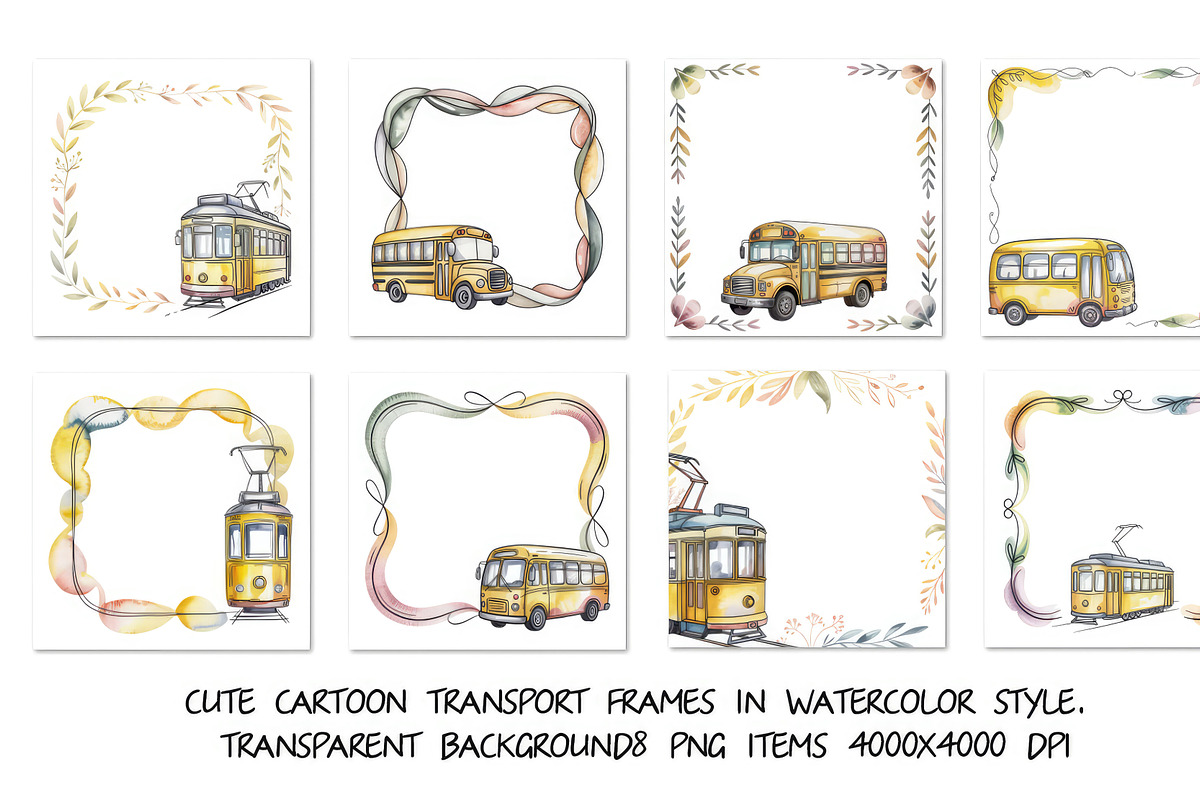 Cute cartoon transport frames, a Transportation Illustration by SketchArtStudio (Photo 2 of 3)