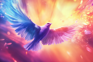 A vibrant, colorful illustration of a bird in flight, with wings spread wide. T, an Animal Photo by Textures & Backgrounds
