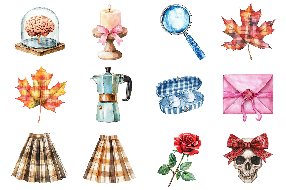 Watercolor Autumn Academia Clipart, a Seasonal Illustration by CitraGraphics (Photo 2 of 6)