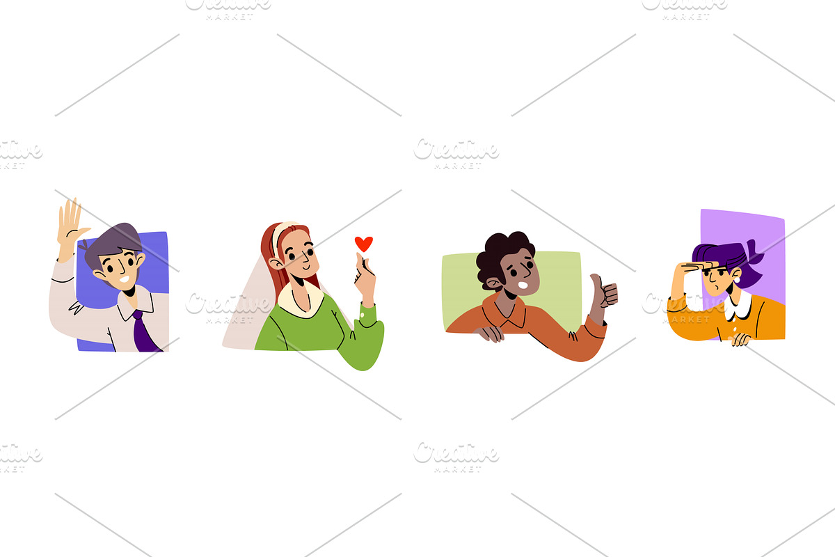 Peeking people avatars set, a Person Illustration by art PVP - market