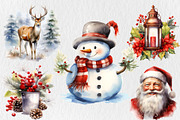 Watercolor Christmas Vintage Clipart, an Illustration by Moon Studio (Thumbnail 2 of 12)