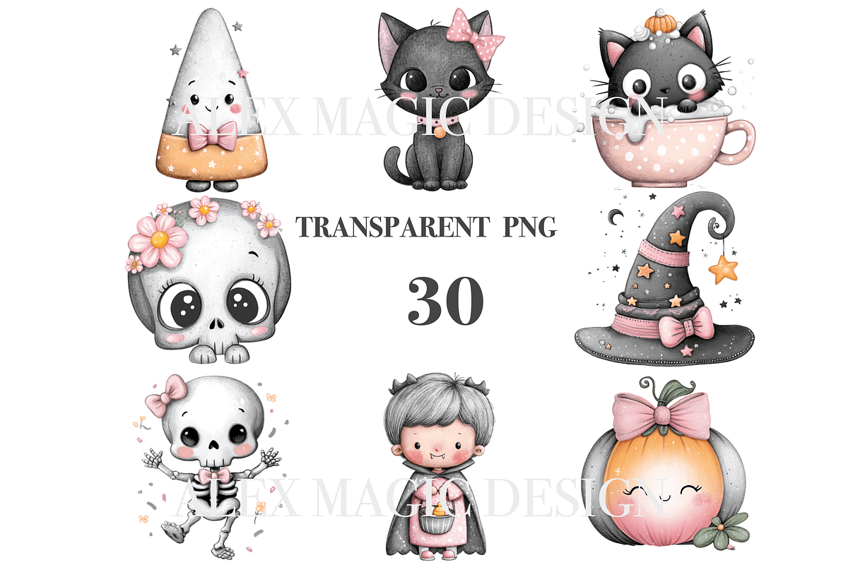30 Cute Halloween Clipart, a Decorative Illustration by Pati Charm Studio (Photo 3 of 8)