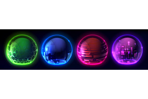 Protective shield domes with, a Technology Illustration by art PVP - market
