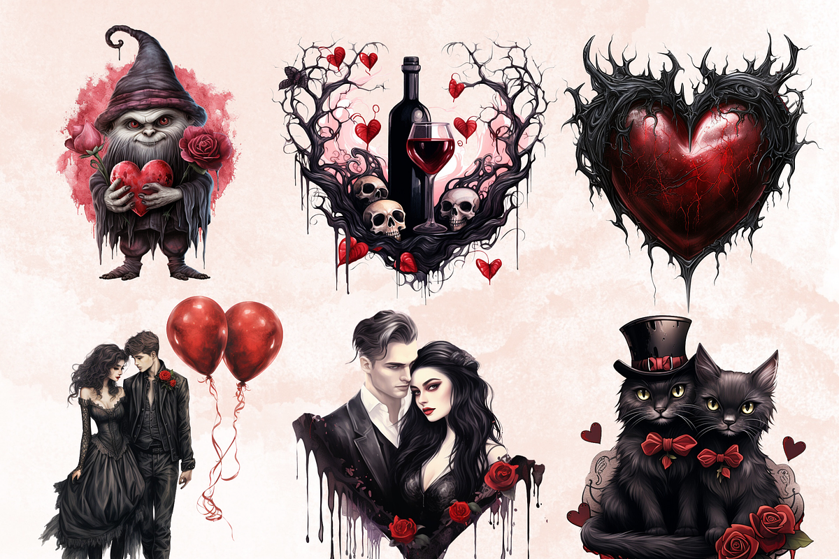 Gothic Valentine's Day Clipart, a Seasonal Illustration by GiraffeCreative (Photo 4 of 9)