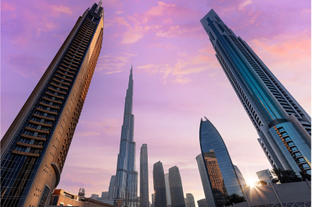 UAE, Dubai panoramic skyline view of