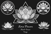 Sacred Lotus Flowers hand drawn logo, an Object Illustration by GraphicRedStudio (Thumbnail 5 of 10)