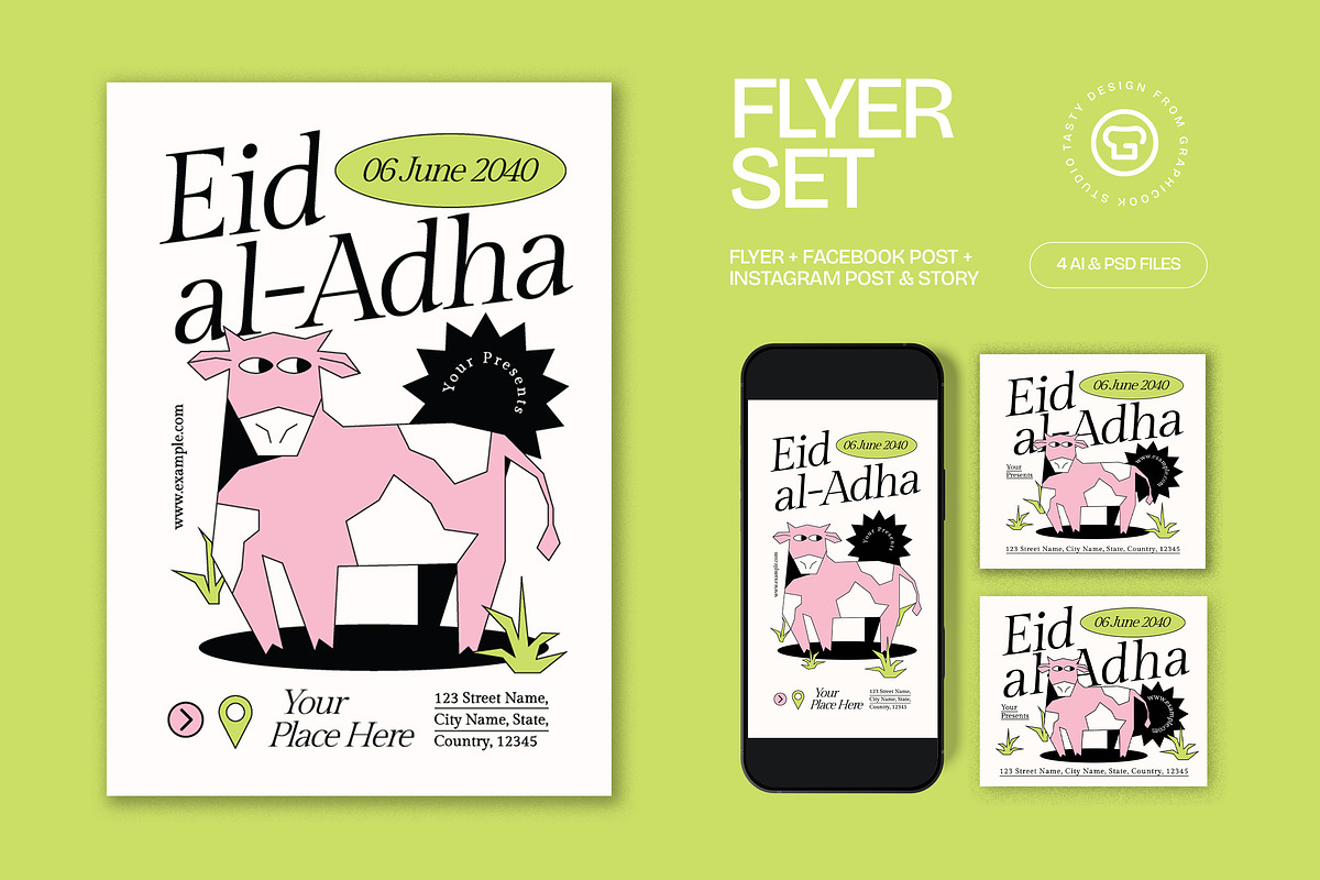 Green Eid al-Adha Flyer Set, a Flyer Template by graphicook (Photo 1 of 6)