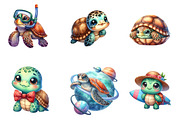 Kawaii Sea Turtle Clipart, an Illustration by CreationArt (Thumbnail 4 of 6)