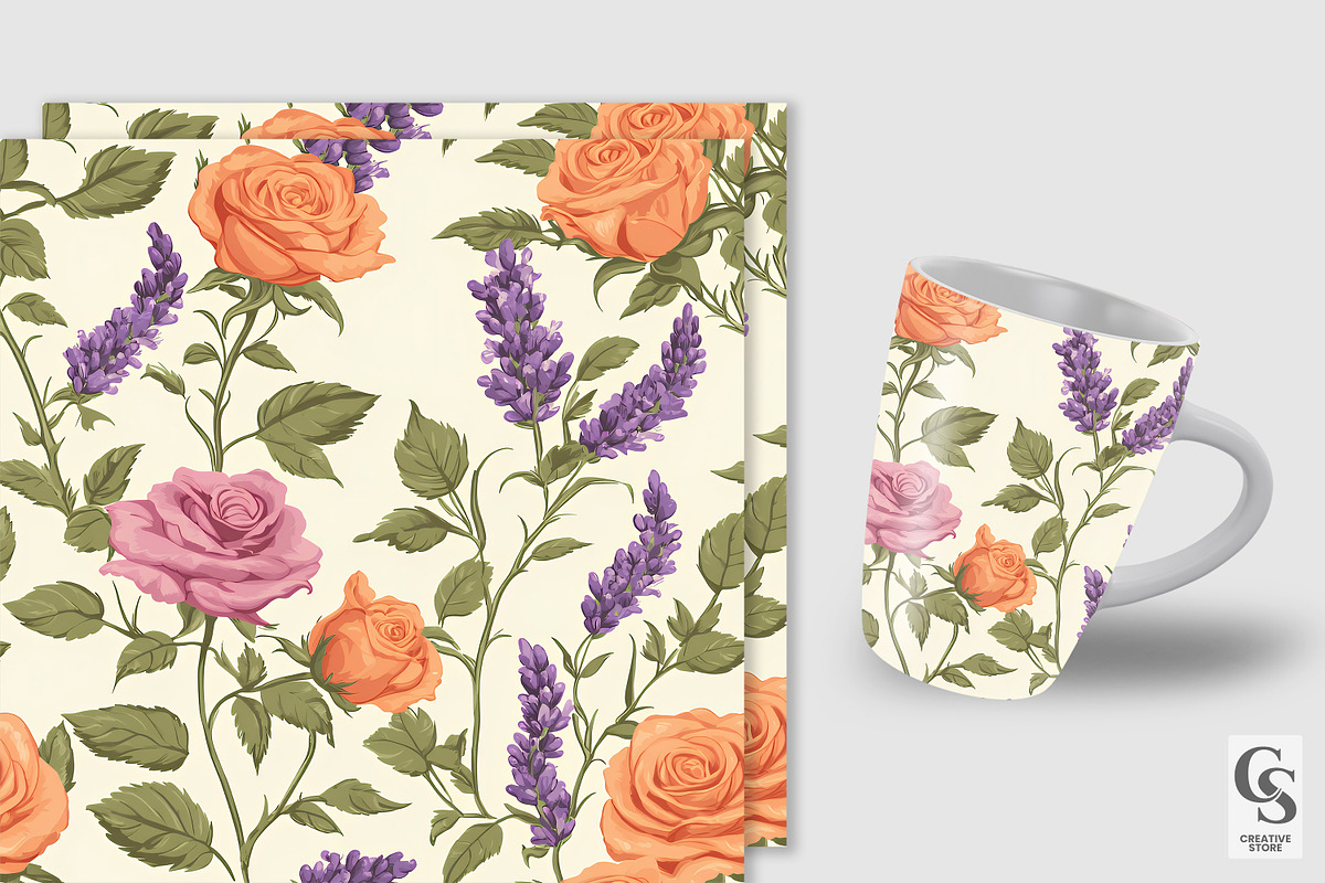 Lavender and Roses Floral Patterns, a Pattern Graphic by Creative Store (Photo 2 of 5)