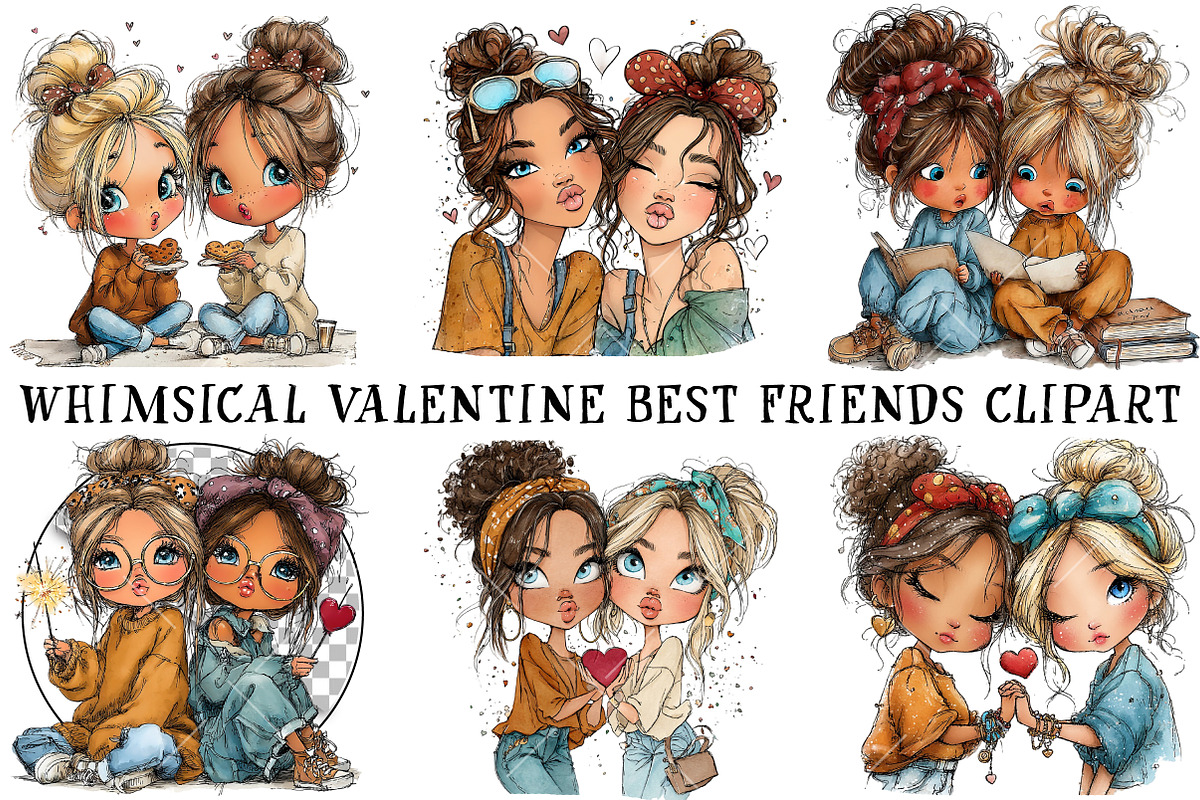 Whimsical Valentine Best Friends Cli, an Illustration by OK Design (Photo 2 of 6)