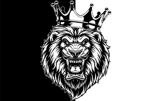 head of a ferocious lion wearing a c
