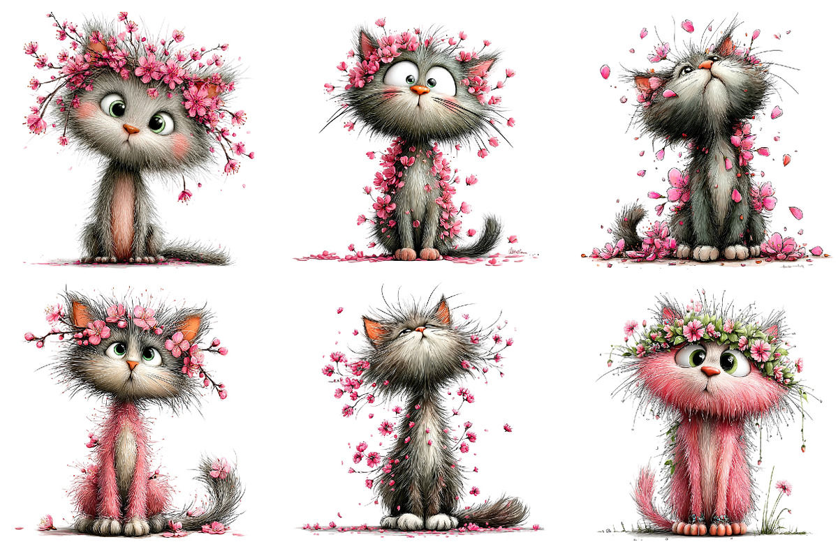 Whimsical Spring Cats Clipart Bundle, an Illustration by Dream Creation (Photo 3 of 6)