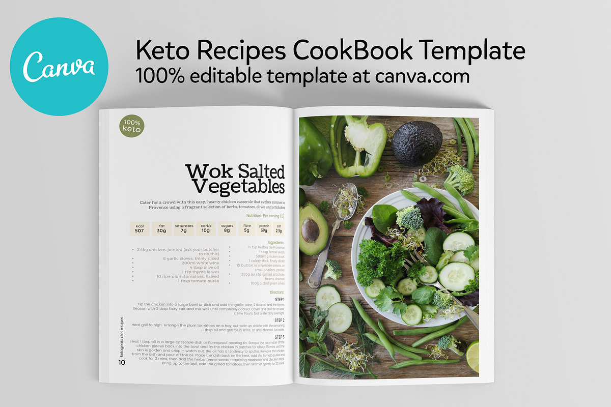 Keto Recipes Cookbook CANVA template, a Templates & Theme by DeLaGranSiete (Photo 6 of 10)