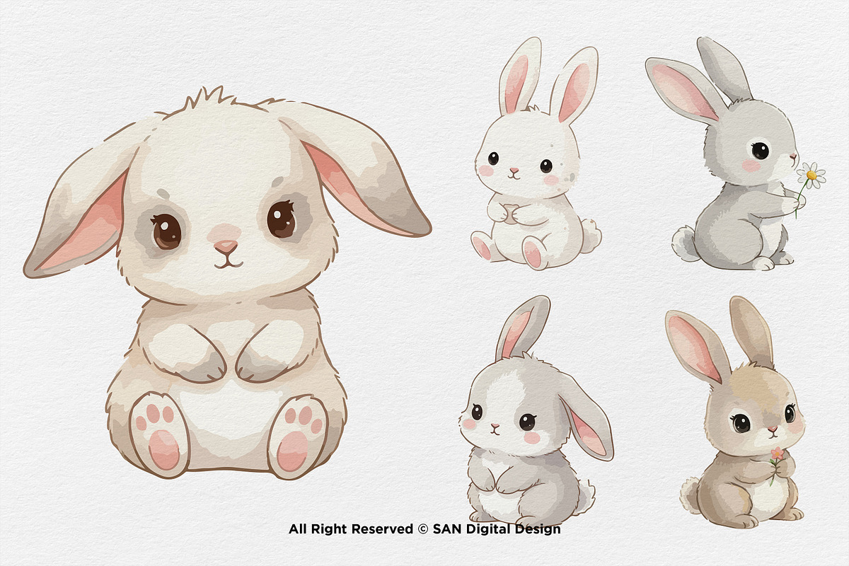 15 Bundle Watercolor Baby Rabbit, an Animal Illustration by Morspective (Photo 6 of 8)