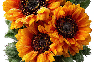 Bright sunflower bouquet with dewdrops in a glass vase isolated, a Nature Photo by José Manuel Gelpi