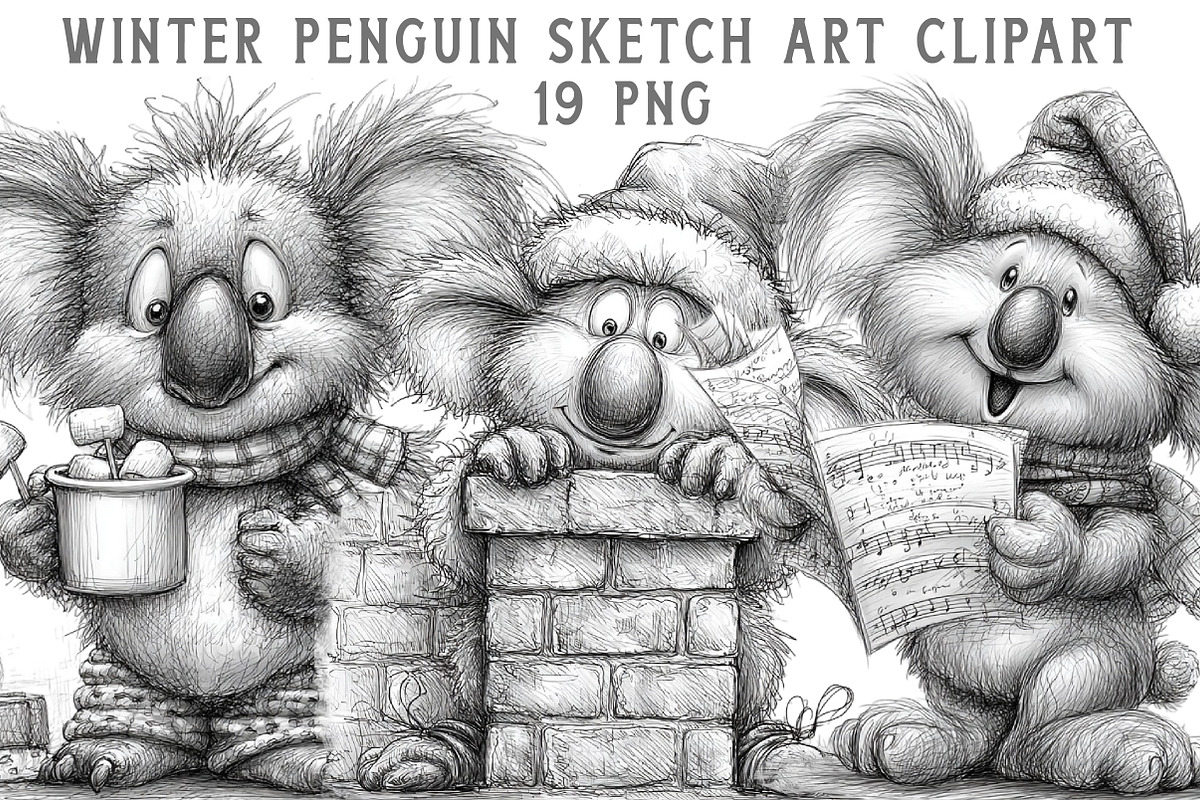 Funny Winter Penguin Sketch Art Clip, an Illustration by Libby Wishes (Photo 1 of 7)