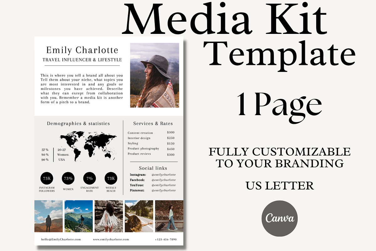 1 Page Media Kit Canva Template, a Social Media Template by Daily Creative (Photo 1 of 5)
