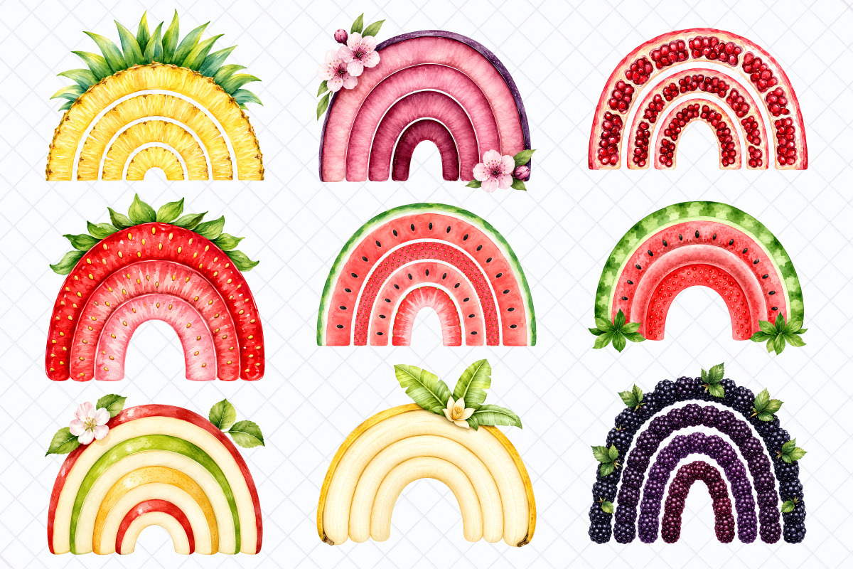 Juicy Fruit Rainbows Watercolor PNG, a Food Illustration by Whimsy Brush Studio (Photo 5 of 10)