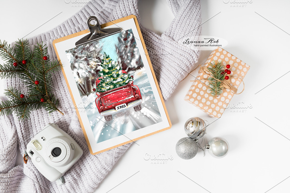 Christmas Cards Clipart Set, a Seasonal Illustration by Leonaa art (Photo 2 of 10)