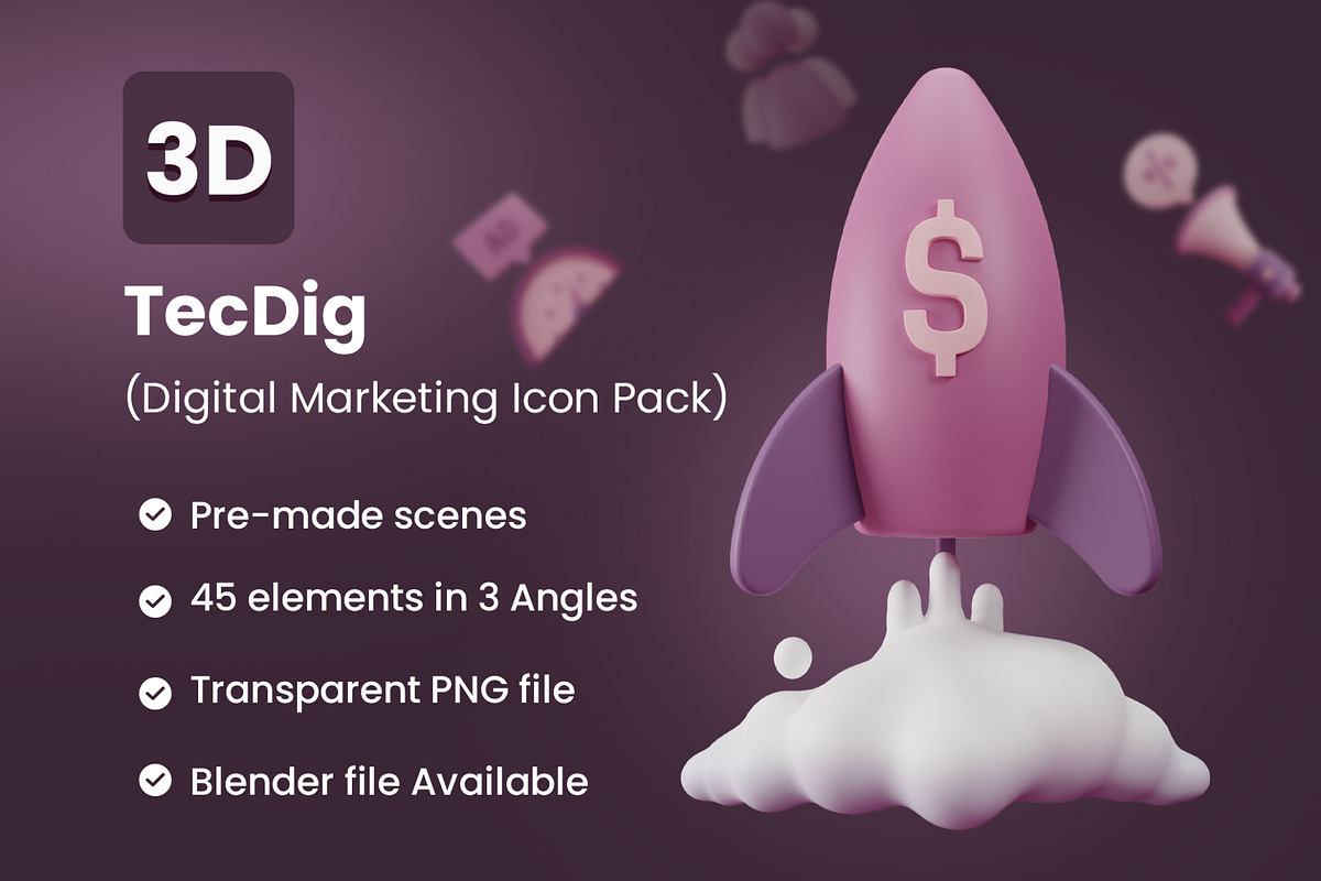 TecDig - 3D Marketing Icons Pack, an Object 3D Model by Iqonic Design (Photo 1 of 6)