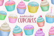 Watercolor Cupcakes Clipart, an Illustration by Doodle and Stitch (Thumbnail 1 of 2)