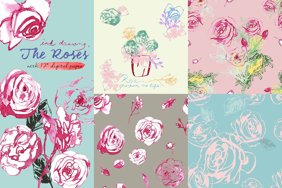 Roses Clipart Digital Paper, a Decorative Illustration by VianneArt (Photo 1 of 4)