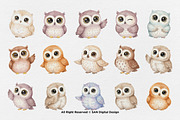 15 Bundle Watercolor Cute Owl Bird, an Animal Illustration by Morspective (Thumbnail 8 of 8)