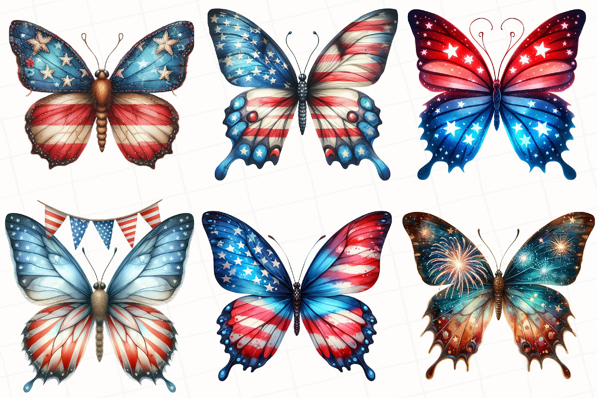 4th Of July Butterfly Clipart, an Illustration by OK Design (Photo 5 of 5)