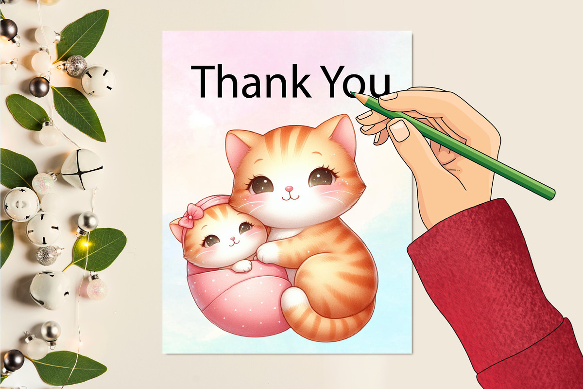 Watercolor Funny Cat Mother Baby PNG, an Illustration by CraftArtStudio (Photo 3 of 3)