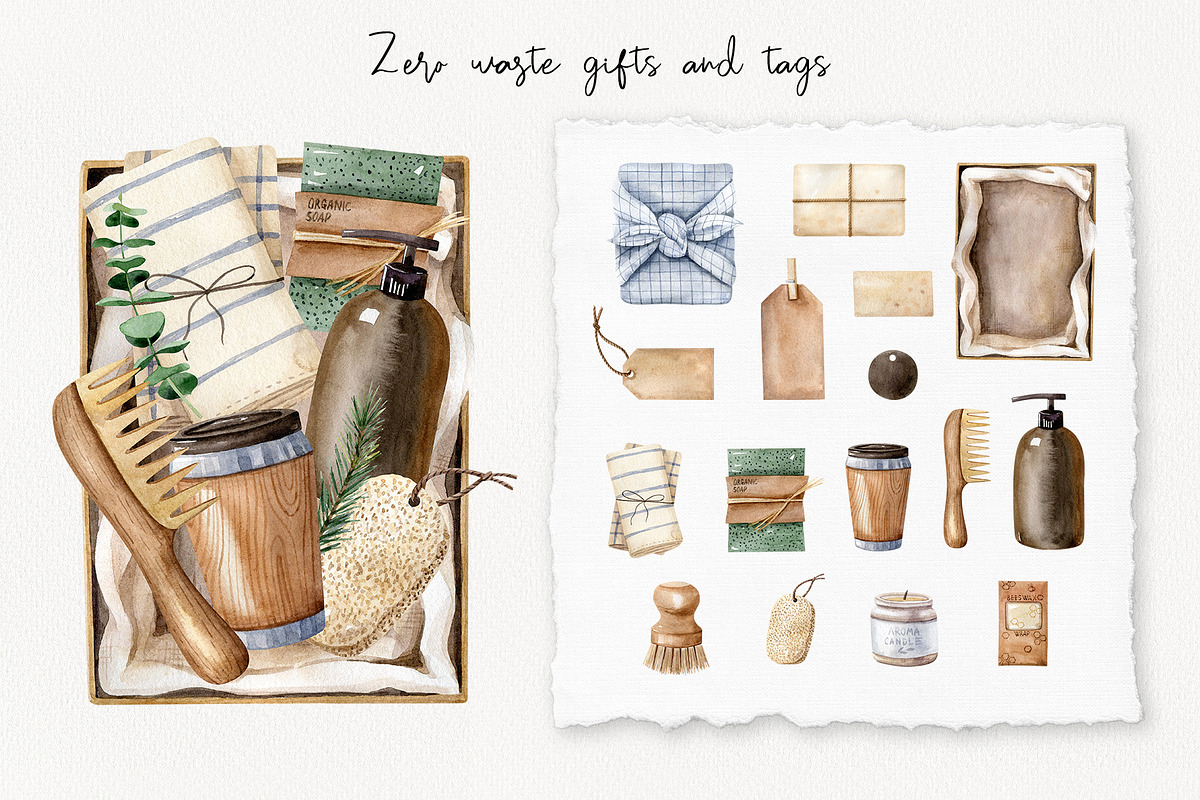 Zero Waste Christmas watercolor set, a Decorative Illustration by Natalia Fedorova (Photo 5 of 14)