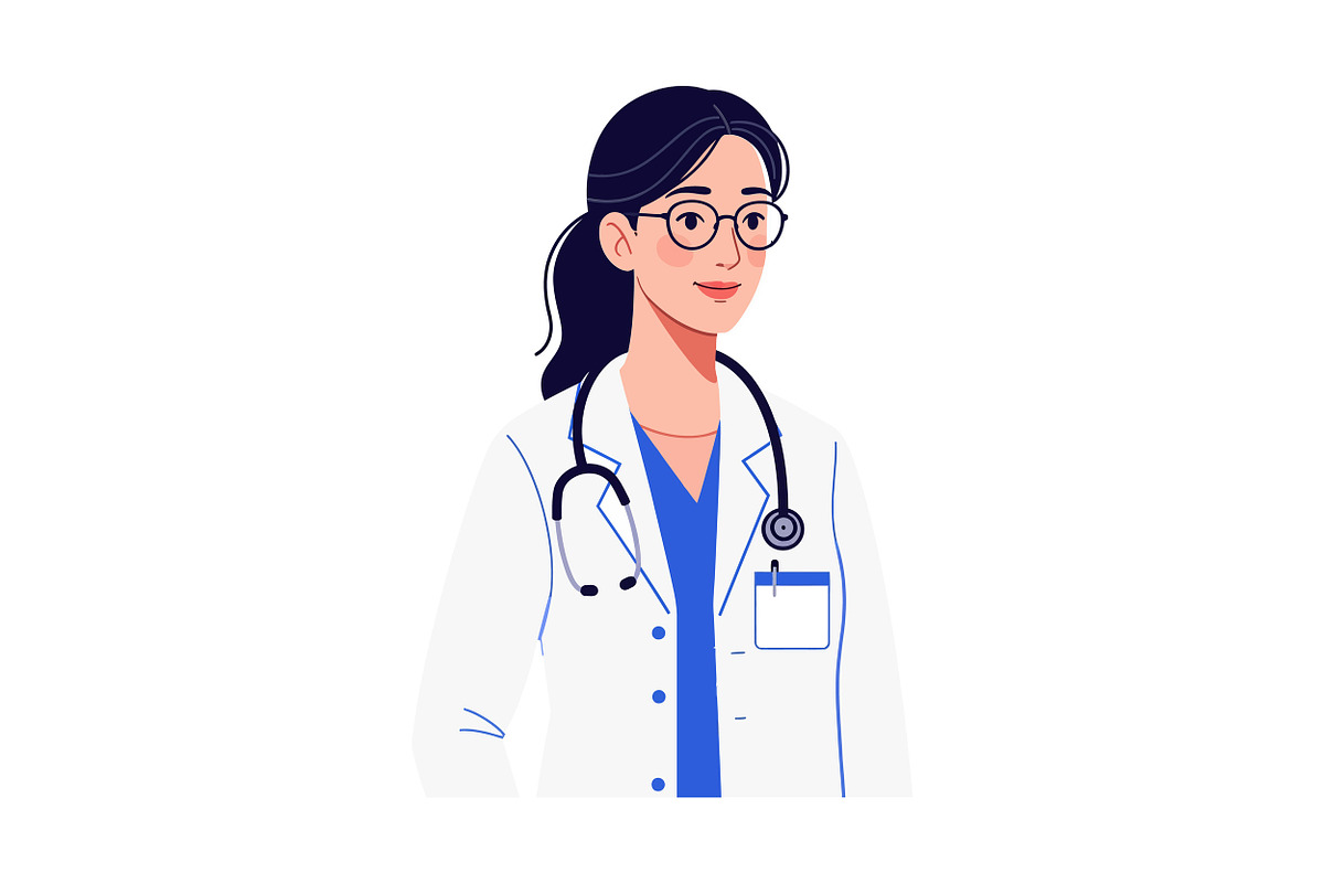 A confident female doctor in a white, an Illustration by designvectx