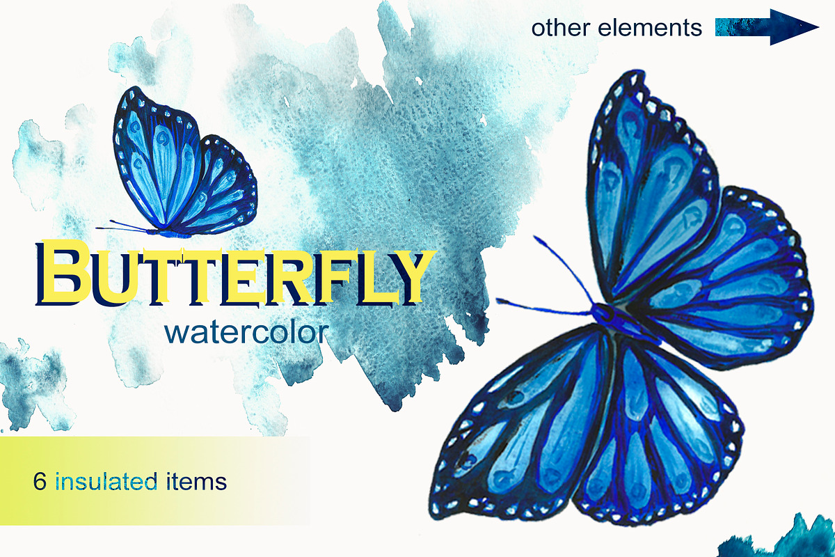 Blue watercolor butterflies, a Decorative Illustration by Art Watercolor (Photo 1 of 5)