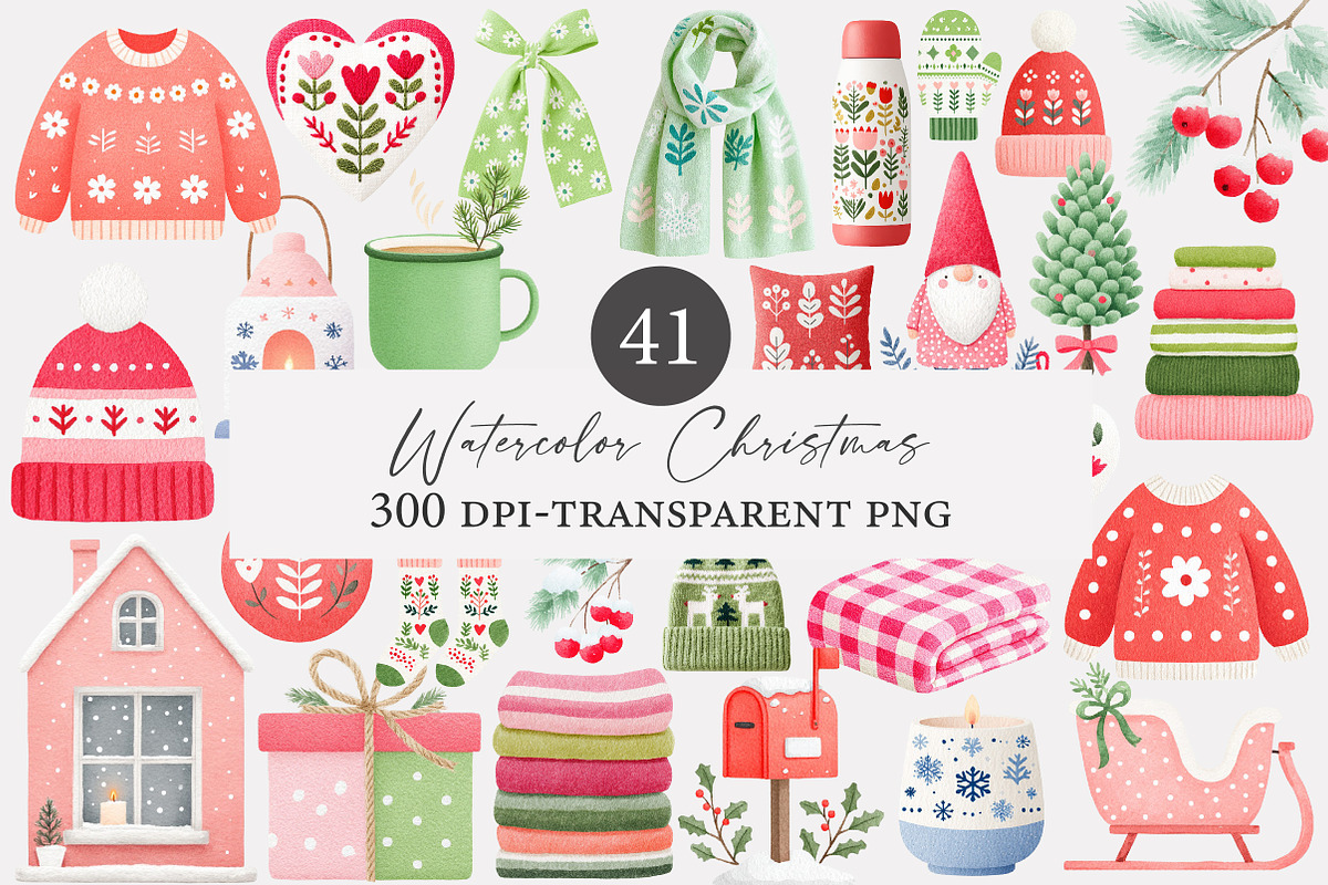 Watercolor Christmas Clipart, an Illustration by Designworld (Photo 1 of 4)
