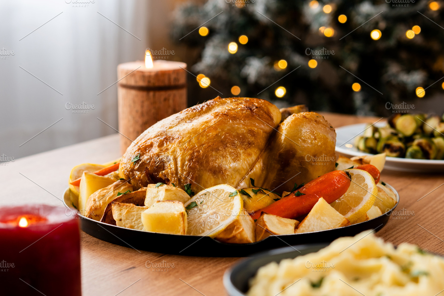 Whole roasted chicken with potatoes and vegetables., a Food & Drink Photo by etorres69