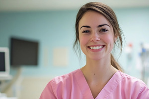 Nurse smiling in hospital setting, a Photo by Beautiful things