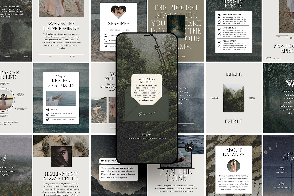 Spiritual Coach Instagram Templates, a Social Media Template by Studio Loire (Photo 1 of 9)