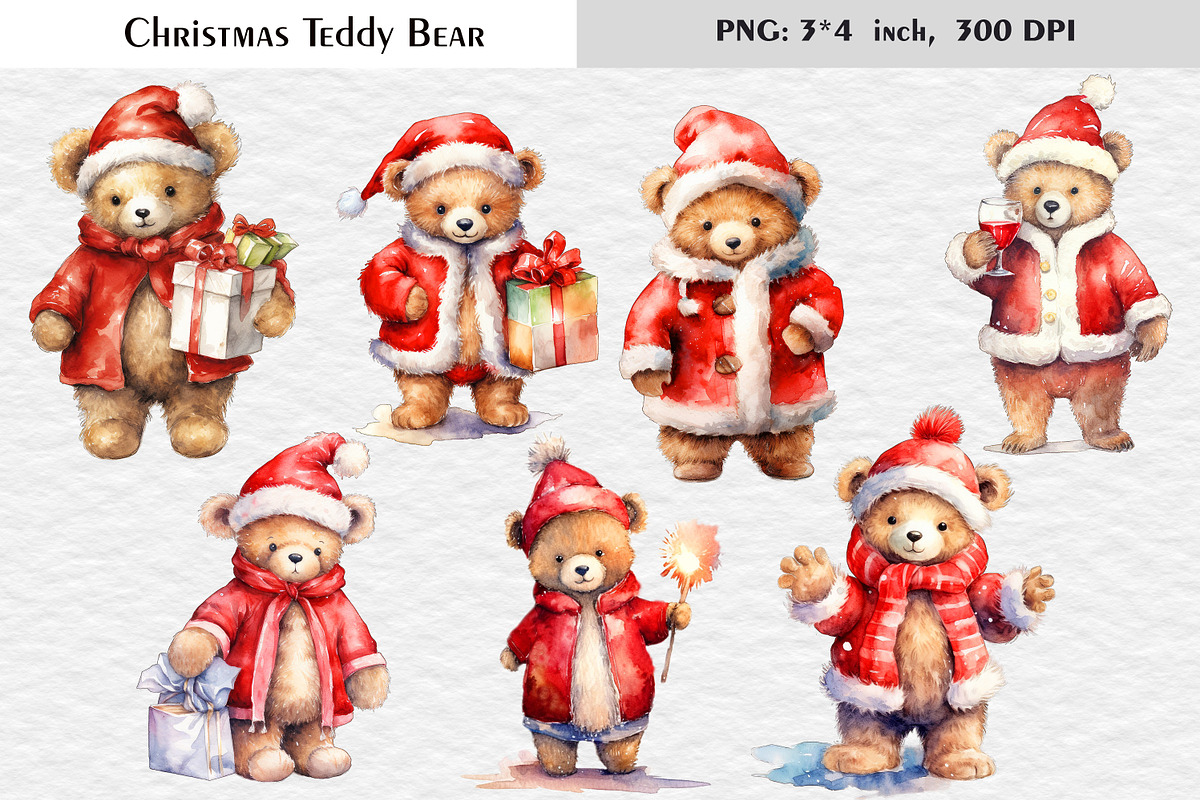 Christmas Teddy Bear Clipart, a Graphic by Kseniia_designer's shop (Photo 3 of 5)