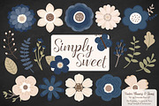 Navy Flowers Clipart & Vectors, an Illustration by Amanda Ilkov (Thumbnail 2 of 4)