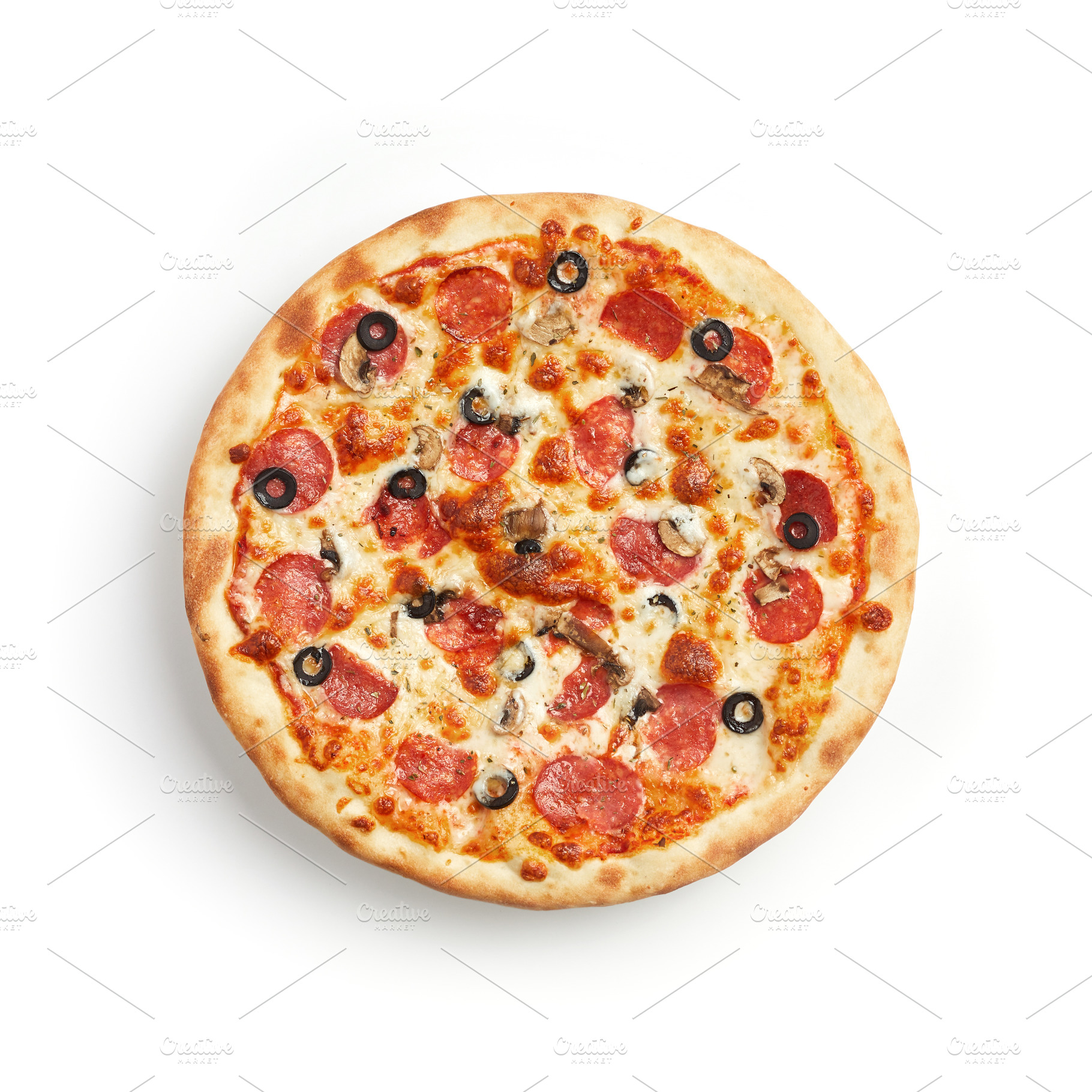 Capricchiosa pizza isolated, a Food & Drink Photo by grycikua