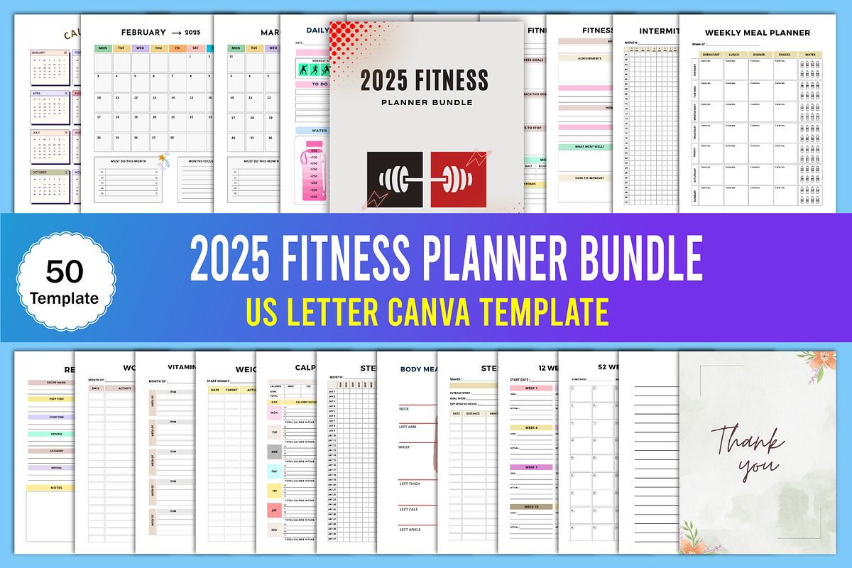 2025 Fitness Planner Bundle Canva, a Stationery Template by Designmela01 (Photo 1 of 6)