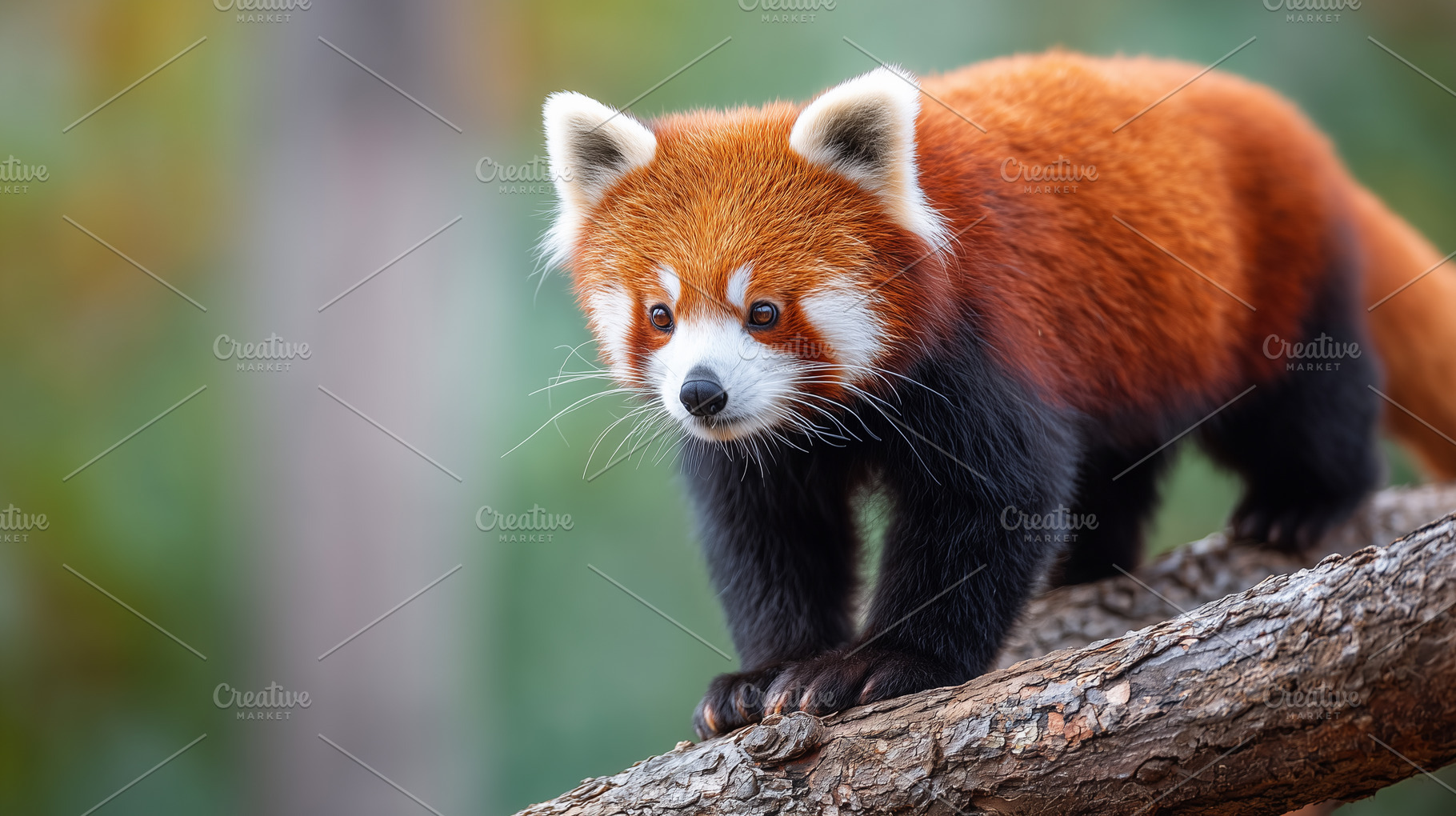 Red panda standing on a tree branch, an Animal Photo by MistyDay