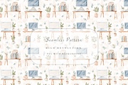 Computer Desk Seamless Pattern, a Decorative Illustration by Pati Charm Studio (Thumbnail 1 of 7)