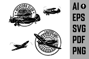 Set Of Aviators Club Labels SVG