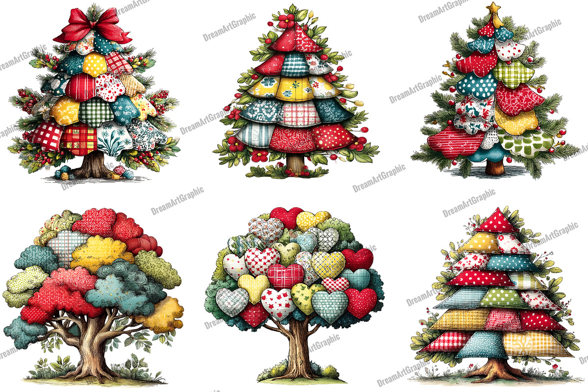 Christmas Tree Patchwork Clipart, an Illustration by DreamArtGraphic (Photo 3 of 4)