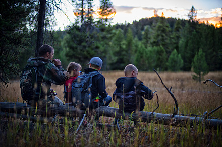 Father and Kids Calling Elk
