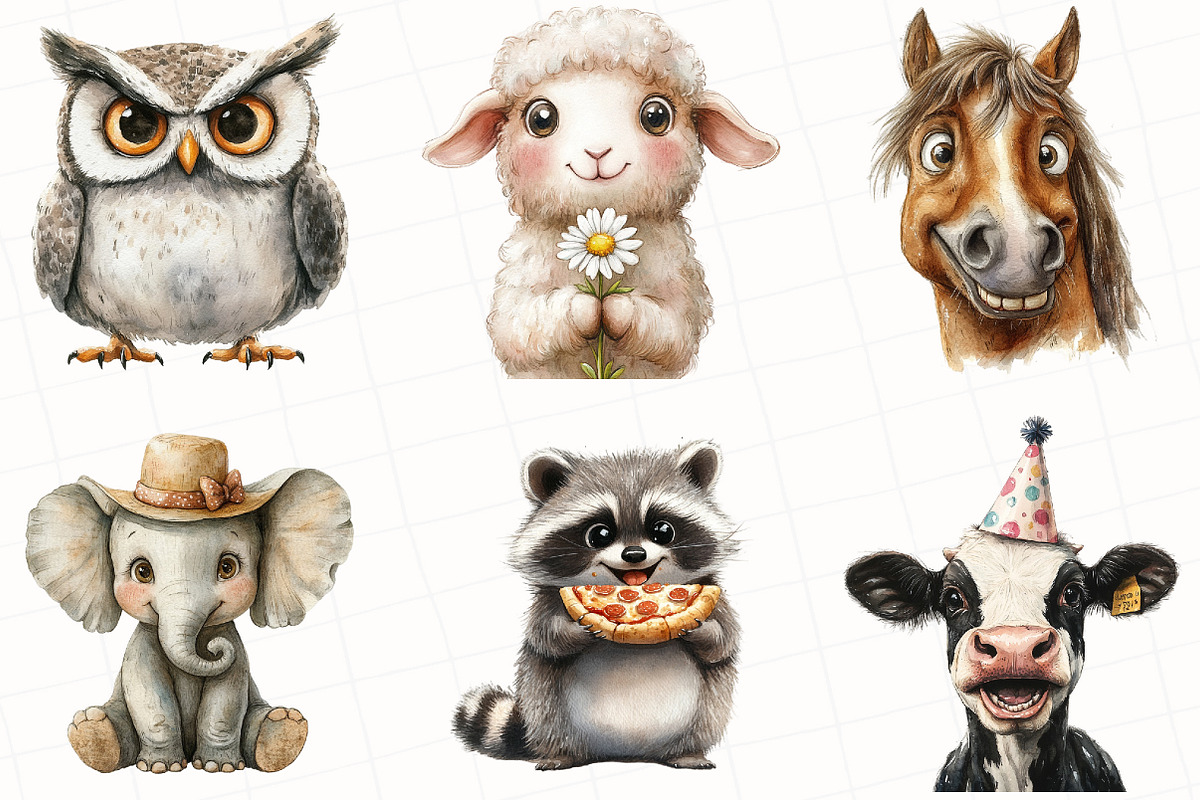 Watercolor Funny Animals Clipart, an Illustration by OK Design (Photo 5 of 5)